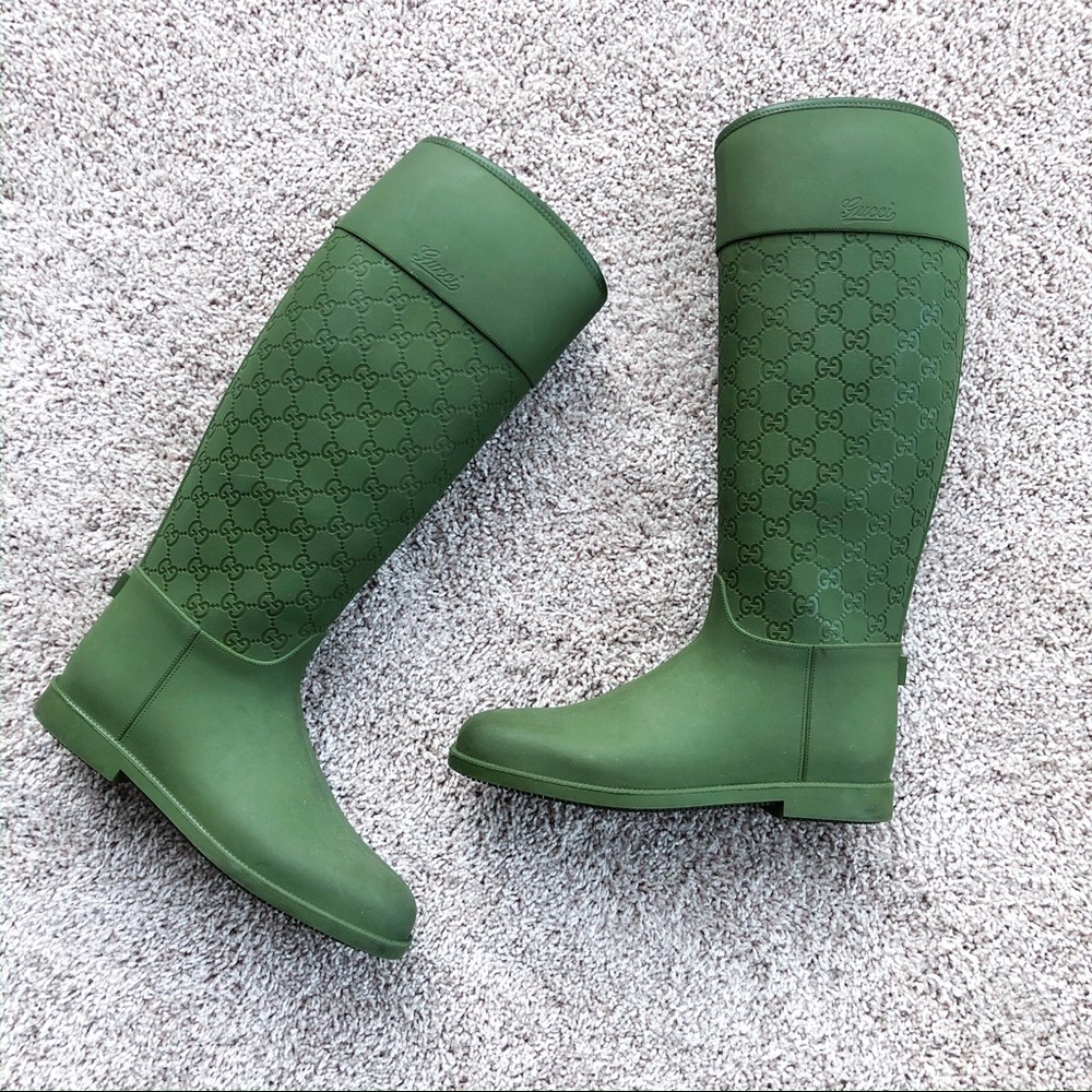 Gucci logo green thermal rain boots
